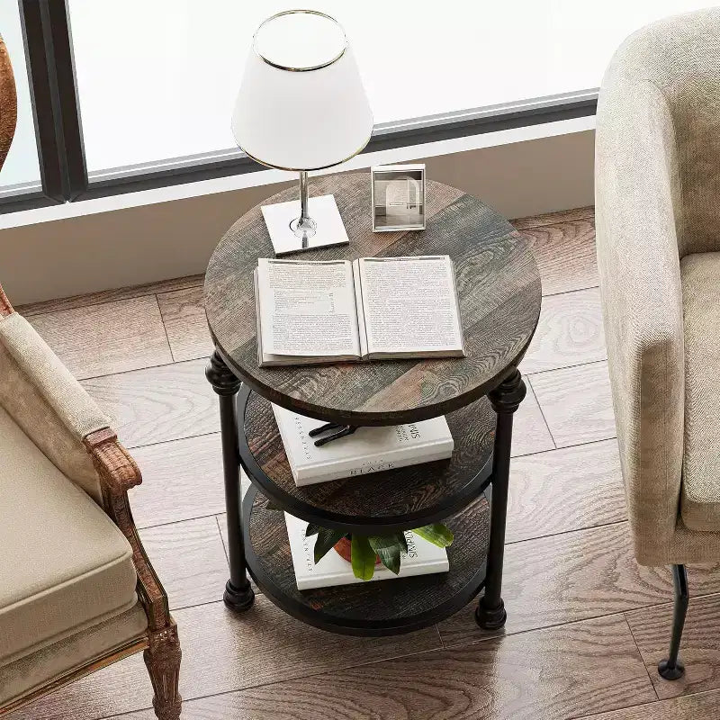 Table d'appoint ronde à 3 niveaux avec cadre en acier, table de chevet multi-niveaux pour chambre et salon