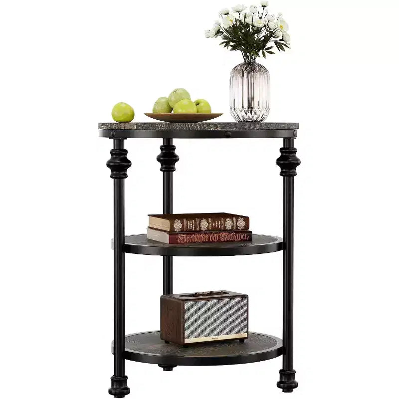 Table d'appoint ronde à 3 niveaux avec cadre en acier, table de chevet multi-niveaux pour chambre et salon
