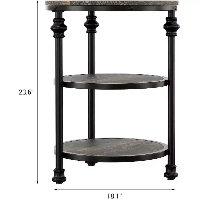 Table d'appoint ronde à 3 niveaux avec cadre en acier, table de chevet multi-niveaux pour chambre et salon