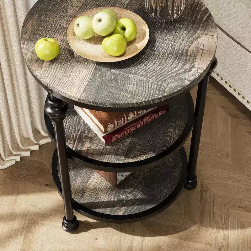 Table d'appoint ronde à 3 niveaux avec cadre en acier, table de chevet multi-niveaux pour chambre et salon