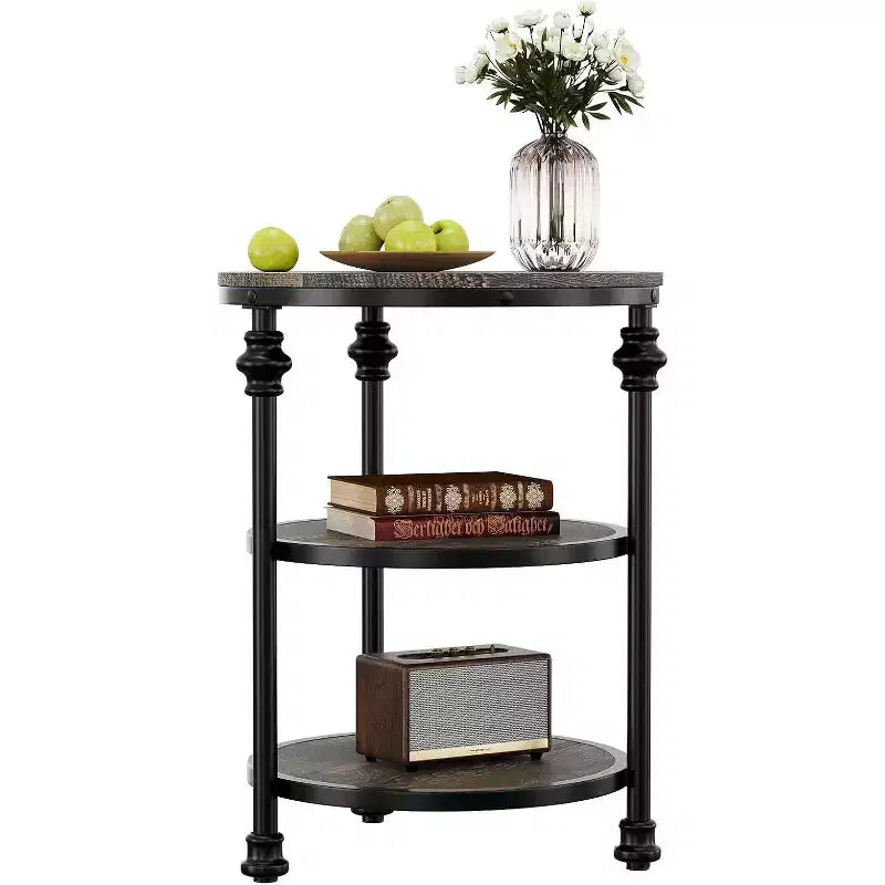 Table d'appoint ronde à 3 niveaux avec cadre en acier, table de chevet multi-niveaux pour chambre et salon