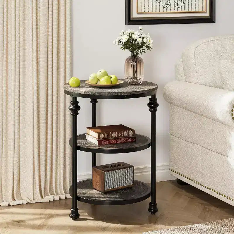 Table d'appoint ronde à 3 niveaux avec cadre en acier, table de chevet multi-niveaux pour chambre et salon
