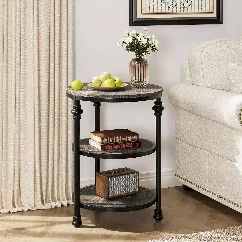 Table d'appoint ronde à 3 niveaux avec cadre en acier, table de chevet multi-niveaux pour chambre et salon