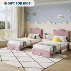 Cadre de lit double rembourré avec tiroir de rangement et tête de lit festonnée, sommier tapissier princesse pour enfants filles, support à lattes en bois