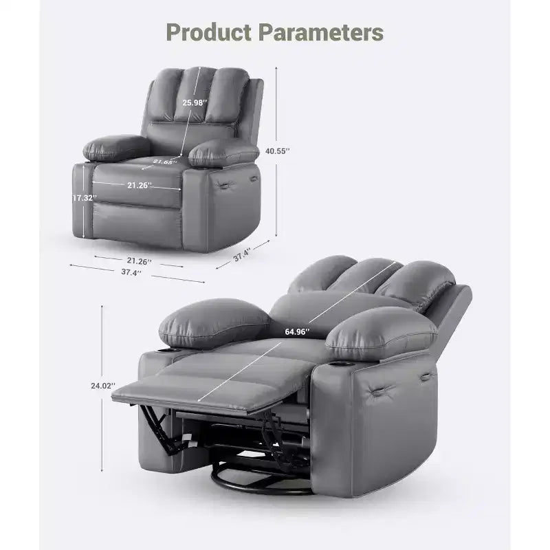 Fauteuil de massage inclinable et chauffant - Fauteuil à bascule pivotant à 360° pour salon (gris)