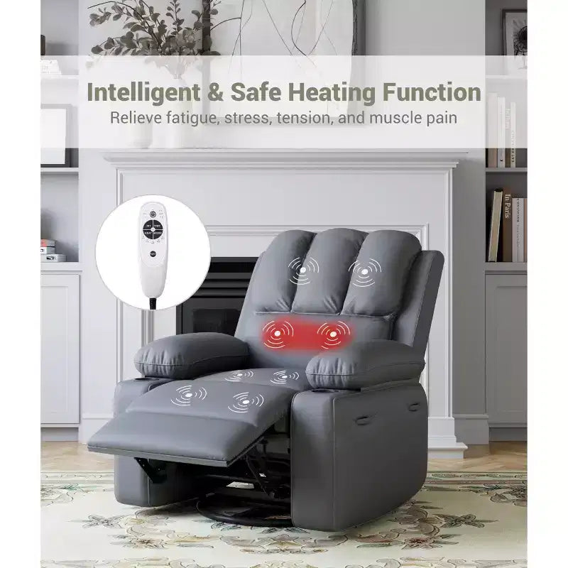Fauteuil de massage inclinable et chauffant - Fauteuil à bascule pivotant à 360° pour salon (gris)