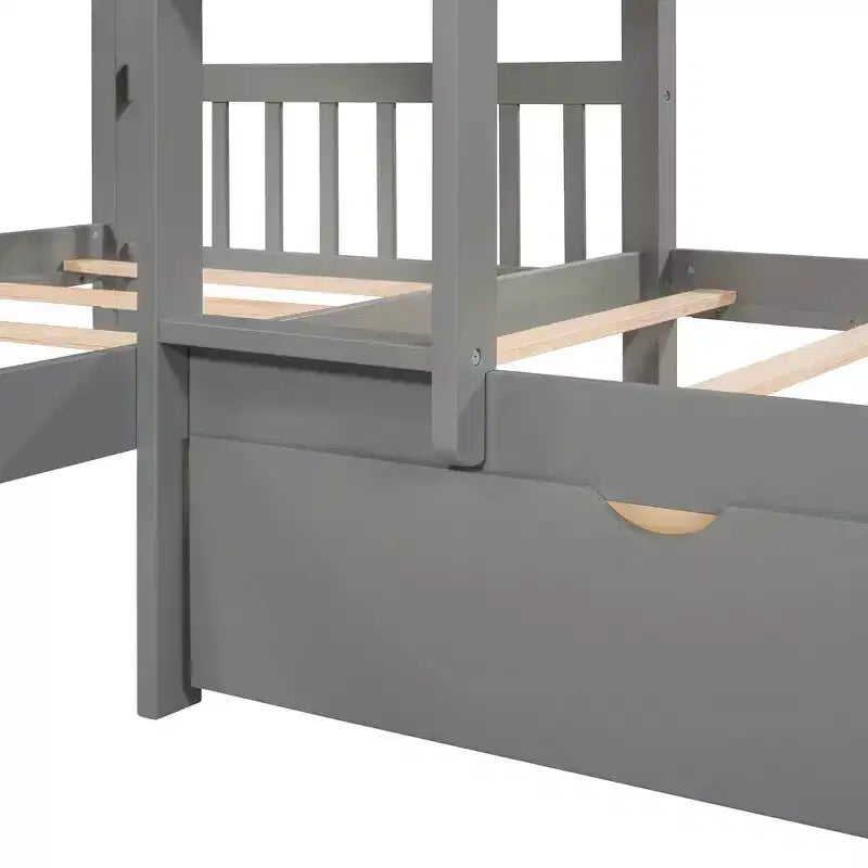 Lit superposé en L de taille double pour 4 personnes avec tiroirs de rangement