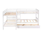 Lit superposé en L de taille double pour 4 personnes avec tiroirs de rangement