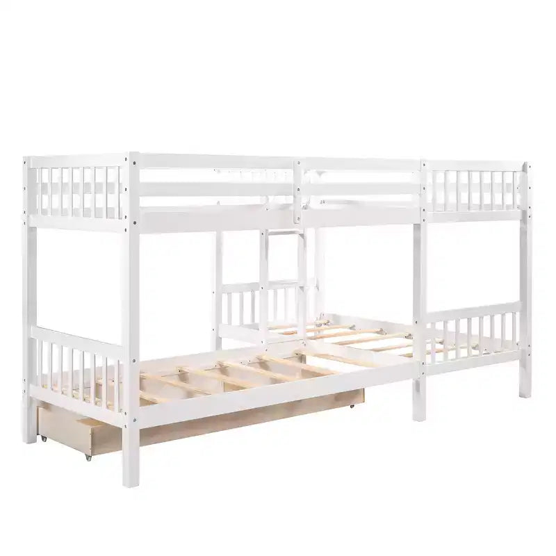 Lit superposé en L de taille double pour 4 personnes avec tiroirs de rangement