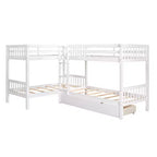 Lit superposé en L de taille double pour 4 personnes avec tiroirs de rangement
