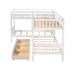 Lit superposé en L de taille double pour 4 personnes avec tiroirs de rangement