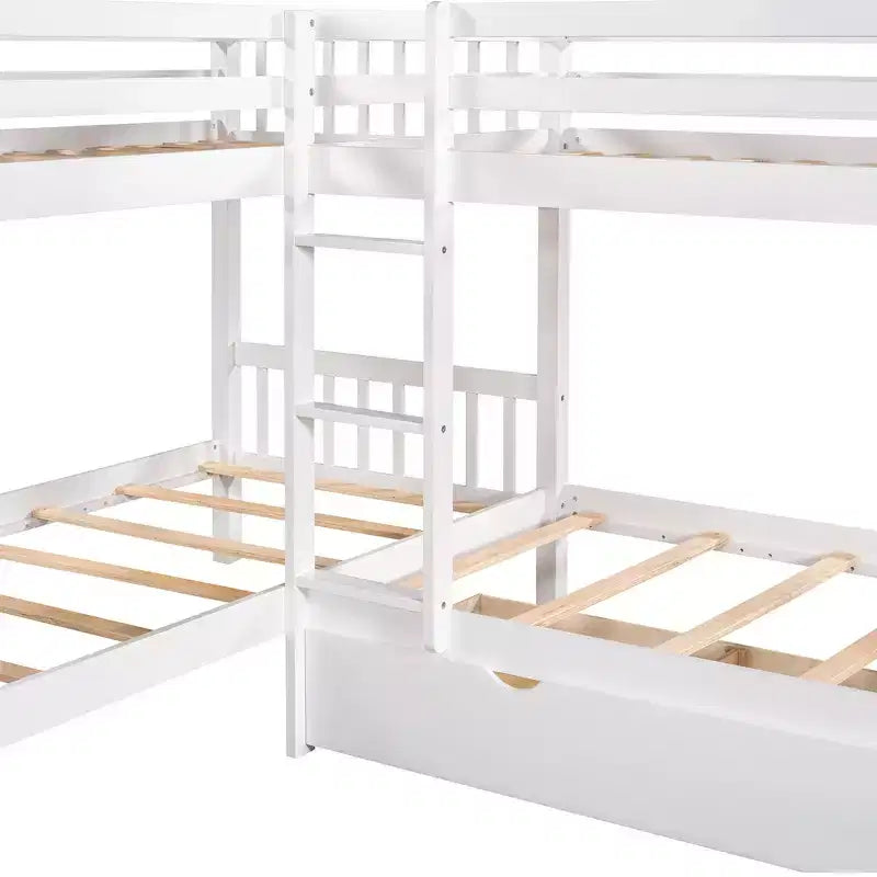 Lit superposé en L de taille double pour 4 personnes avec tiroirs de rangement