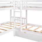 Lit superposé en L de taille double pour 4 personnes avec tiroirs de rangement