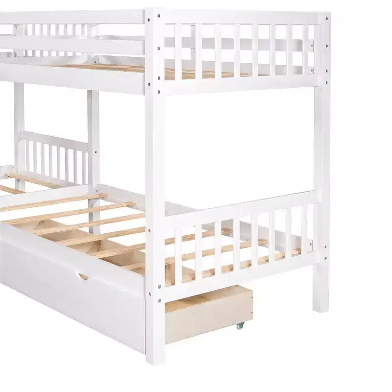 Lit superposé en L de taille double pour 4 personnes avec tiroirs de rangement