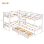 Lit superposé en L de taille double pour 4 personnes avec tiroirs de rangement