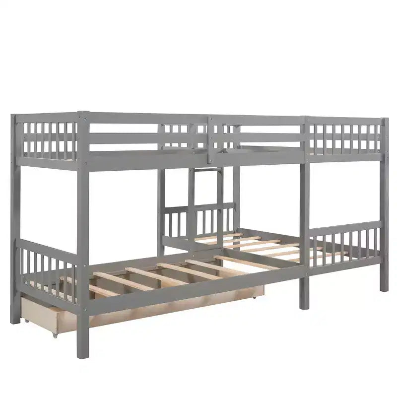 Lit superposé en L de taille double pour 4 personnes avec tiroirs de rangement