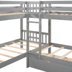 Lit superposé en L de taille double pour 4 personnes avec tiroirs de rangement