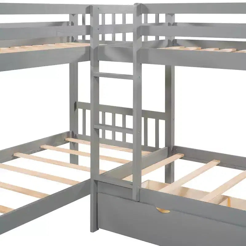 Lit superposé en L de taille double pour 4 personnes avec tiroirs de rangement