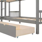 Lit superposé en L de taille double pour 4 personnes avec tiroirs de rangement