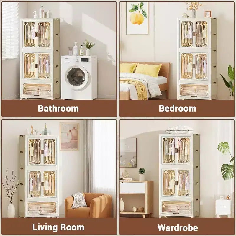 Armoire de rangement pliable avec roulettes, penderie portable avec portes magnétiques, grande armoire de chambre à coucher