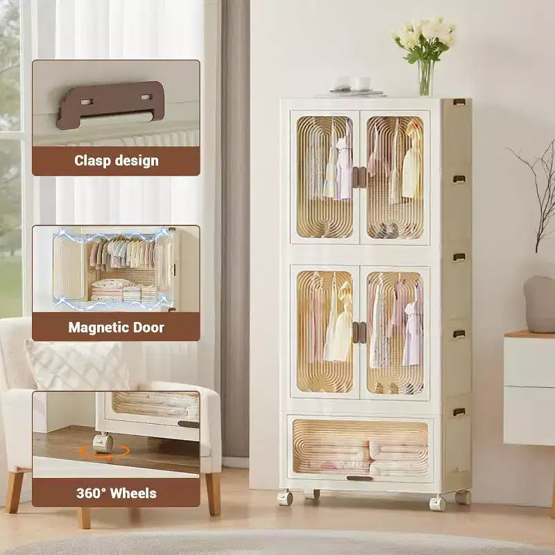 Armoire de rangement pliable avec roulettes, penderie portable avec portes magnétiques, grande armoire de chambre à coucher