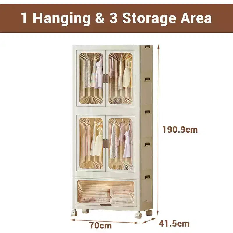 Armoire de rangement pliable avec roulettes, penderie portable avec portes magnétiques, grande armoire de chambre à coucher