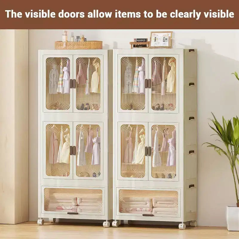 Armoire de rangement pliable avec roulettes, penderie portable avec portes magnétiques, grande armoire de chambre à coucher