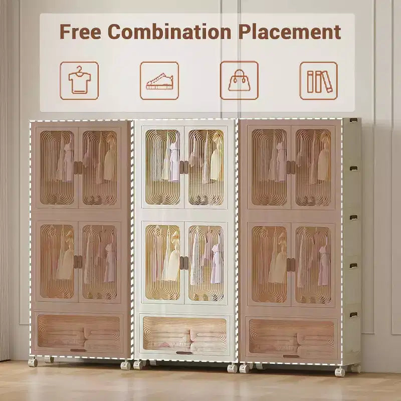 Armoire de rangement pliable avec roulettes, penderie portable avec portes magnétiques, grande armoire de chambre à coucher