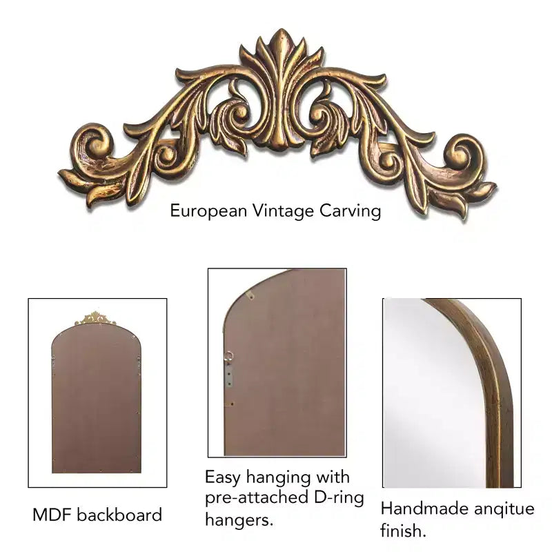 Miroir mural arqué vintage orné de 110 cm