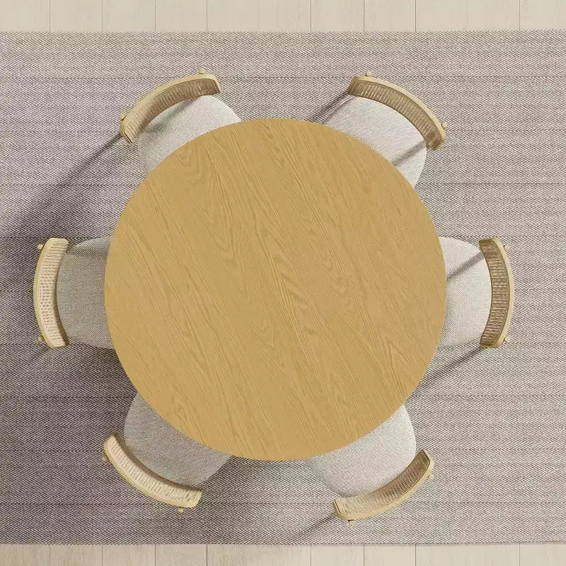 Table de salle à manger ronde 52" en bois massif avec piètement cannelé, 4 à 6 places, naturel