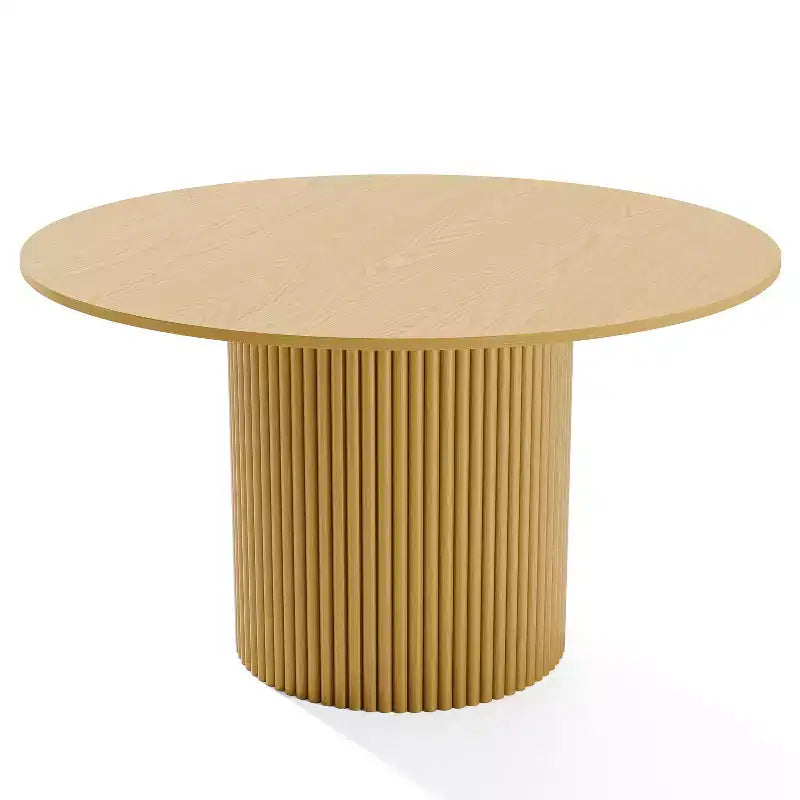 Table de salle à manger ronde 52" en bois massif avec piètement cannelé, 4 à 6 places, naturel