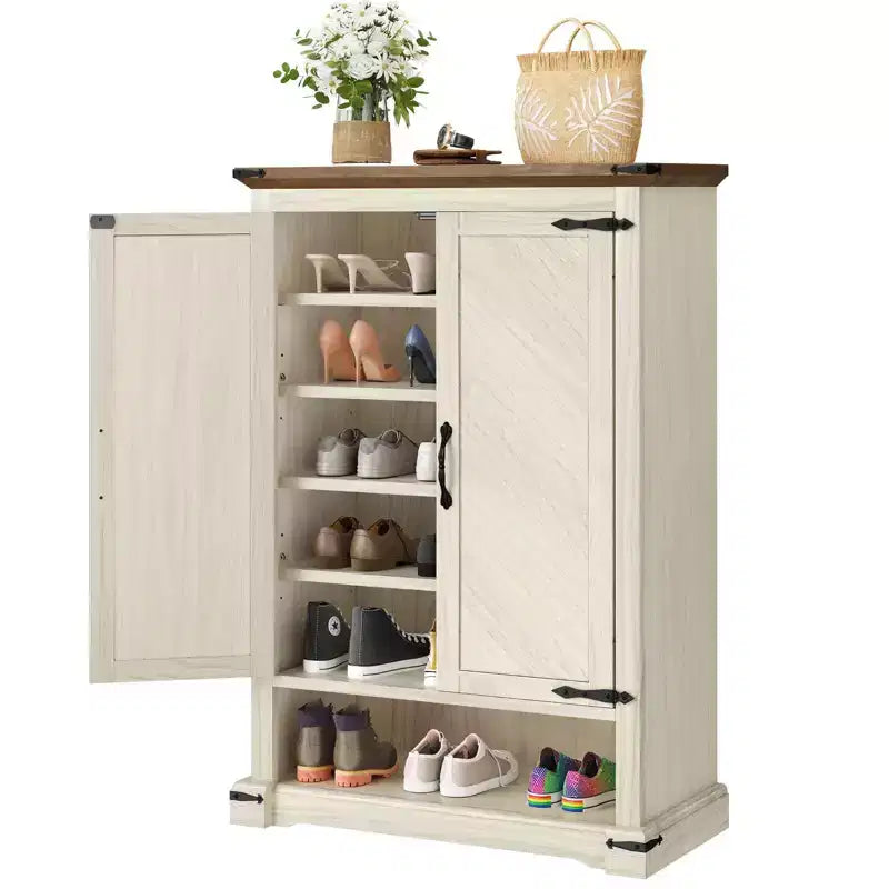 Étagère à chaussures en bois à 6 niveaux avec tablettes ajustables pour le rangement dans l'entrée