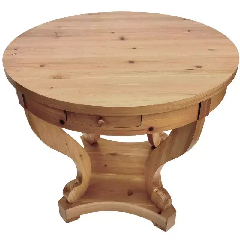 Table de salle à manger ronde Nicolas Farmhouse avec 2 tiroirs et pieds incurvés