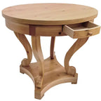 Table de salle à manger ronde Nicolas Farmhouse avec 2 tiroirs et pieds incurvés