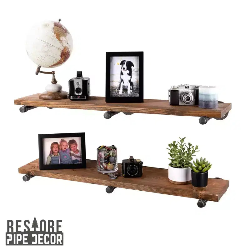 Étagères murales Autumn Brown de 91 cm avec supports droits, style tuyau industriel