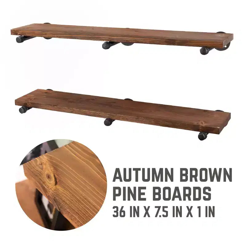 Étagères murales Autumn Brown de 91 cm avec supports droits, style tuyau industriel