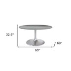 Table à manger ronde de 152 cm avec plateau en marbre et piétement en aluminium gris et argenté