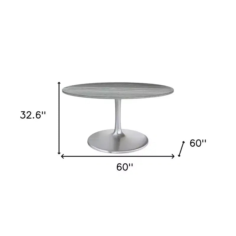 Table à manger ronde de 152 cm avec plateau en marbre et piétement en aluminium gris et argenté