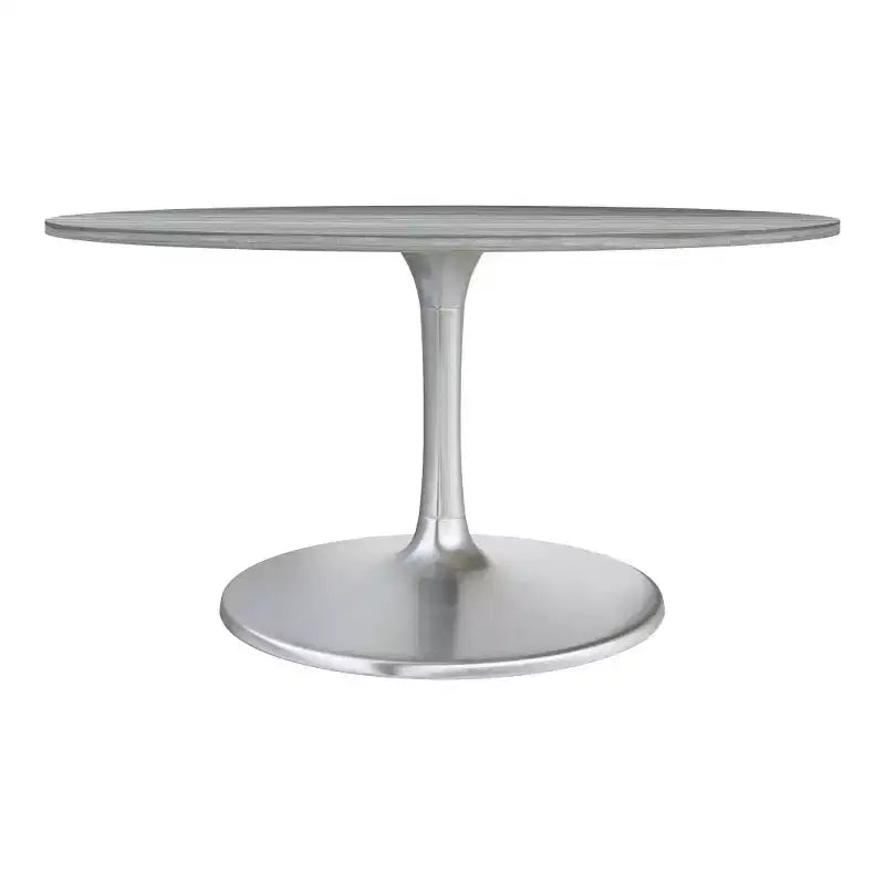 Table à manger ronde de 152 cm avec plateau en marbre et piétement en aluminium gris et argenté