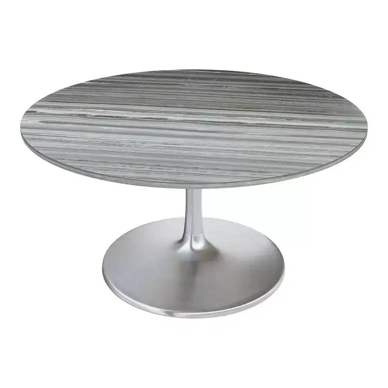 Table à manger ronde de 152 cm avec plateau en marbre et piétement en aluminium gris et argenté