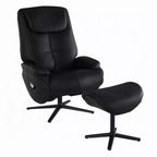 Fauteuil pivotant d'appoint avec pouf, cuir pleine fleur noir moelleux