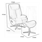 Fauteuil pivotant d'appoint avec pouf, cuir pleine fleur noir moelleux