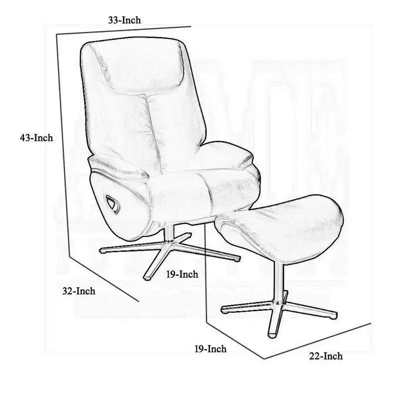 Fauteuil pivotant d'appoint avec pouf, cuir pleine fleur noir moelleux