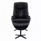 Fauteuil pivotant d'appoint avec pouf, cuir pleine fleur noir moelleux