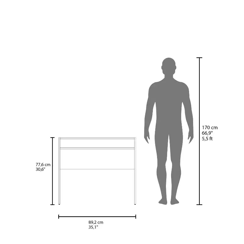 Bureau debout minimaliste de 89,1 cm avec étagères de rangement, bureau d'ordinateur pour salon et salle de lecture