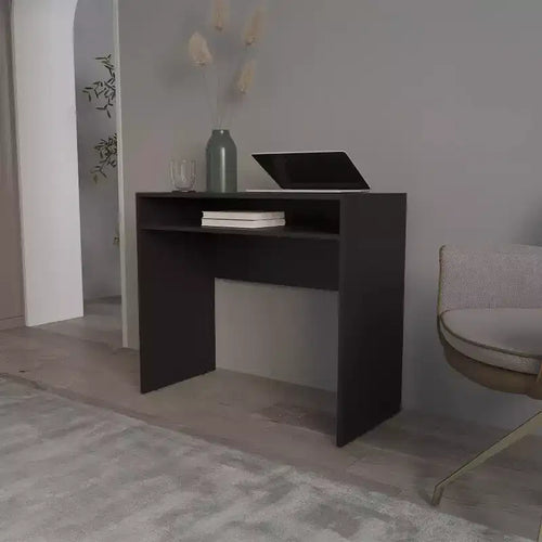 Bureau debout minimaliste de 89,1 cm avec étagères de rangement, bureau d'ordinateur pour salon et salle de lecture