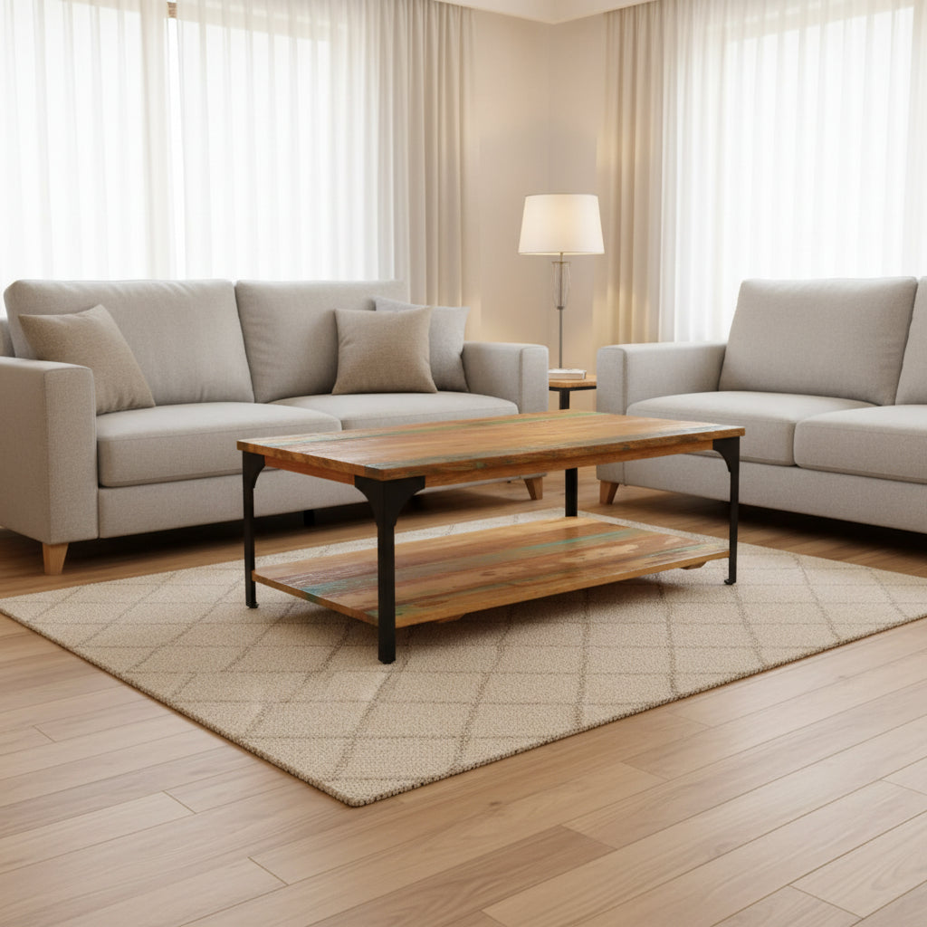 vidaXL Coffee Table End Table with Storage Shelf Side Sofa Table Solid Wood - 39.4 x 23.6 x 13.8 solid reclaimed wood
