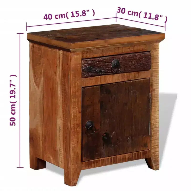 Table de chevet petite taille en acacia massif marron et bois recyclé