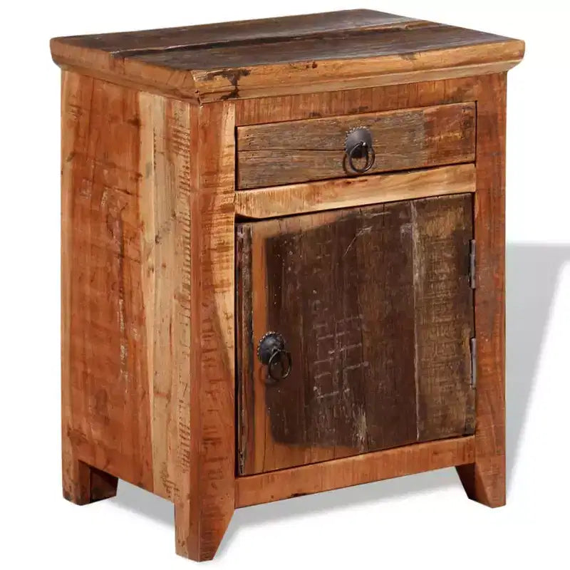 Table de chevet petite taille en acacia massif marron et bois recyclé
