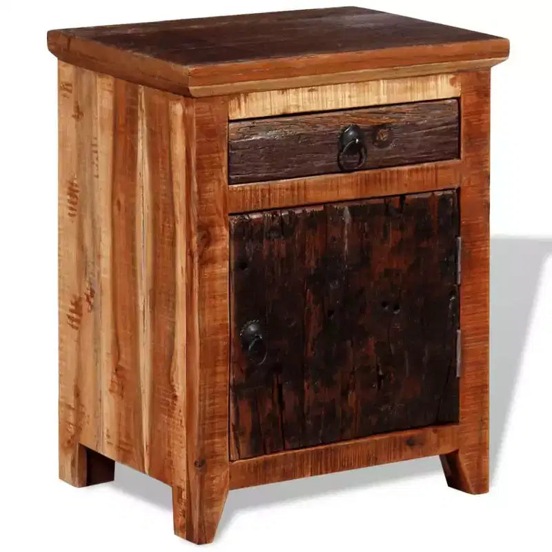 Table de chevet petite taille en acacia massif marron et bois recyclé